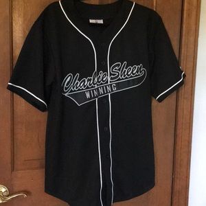Charlie Sheen Winning Black Baseball Jersey size M (38-40)